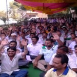 RDD & PR employees raising slogans during protest at Jammu on Friday.