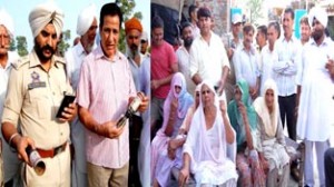 Senior Congress leader, R S Chib, along with Randeer Singh SP(HQ) during visit to firing affected areas.