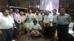 Ladakh BJP delegation posing with Raj Nath Singh at New Delhi on Thursday.
