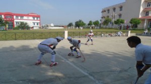 Players in action during a Hockey skate’s match held at R M Public School.