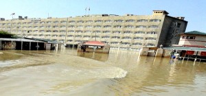 Water logged Civil Secretariat complex in Srinagar on Thursday.