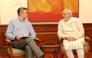 Prime Minister Narendra Modi and Chief Minister Omar Abdullah in a meeting at New Delhi on Tuesday. 