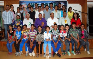 J&K Sport Climbing team posing along with MLA Ashwani Kumar Sharma and other dignitaries on Monday.