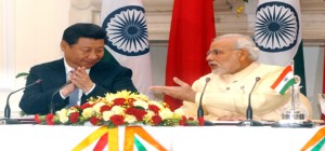 Chinese President Xi Jinping and Prime Minister Narendra Modi at a  joint press conference after a bilateral discussion at Hyderabad House in New Delhi on Thursday. (UNI)