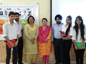 Winners of Inter-Departmental quiz contest posing for a group photograph.