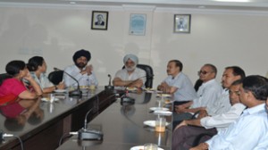 UGC Secretary Prof Jaspal Singh Sandhu interacting with JU VC, Deans of various faculties and officers on Wednesday.