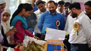 District Development Commissioner, Doda, Shyam Vinod Meena, alongwith others inspecting exhibits and models during an exhibition organized by DIET in Doda.