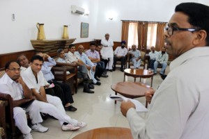 BSP MP, Narinder Kashyap, addressing the party members during a meeting at Jammu.