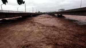 Water level nearing river Tawi in Jammu on Saturday. -Excelsior/Rakesh