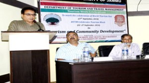 VC of CUJ, Prof Devanand delivering inaugural address at Tourism Week on Monday.