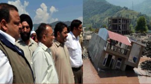 Provincial President, NC Devender Singh Rana during visit to flood hit areas of Rajouri-Poonch on Saturday. 