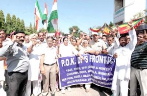 Protestors raising slogans during demonstration at Jammu on Monday. -Excelsior/Rakesh