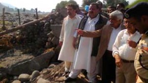 Minister for Planning, Ajay Sadhotra and MLC Devinder Rana taking stock of damages.