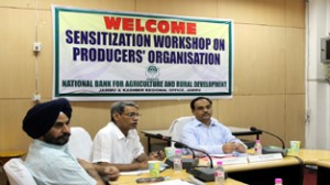 SA Pande, CGM, NABARD expressing views during workshop at Jammu on Wednesday.