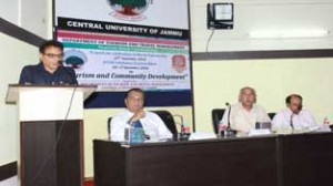 CUJ Vice-Chancellor Prof. Devanand addressing the gathering at a function in connection with World Tourism Day celebration.