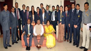 Union Minister of Communication, Ravi Shankar Prasad along with Indian Postal Service probationers posing for a photograph.