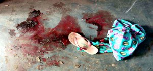 Blood stains and belongings of two women, who were killed inside their house at Chilyari in Samba sector on Wednesday. -Excelsior/Rakesh