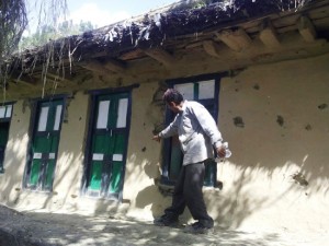 A villager pointing to damage caused to his house on LoC in Poonch sector on Saturday.