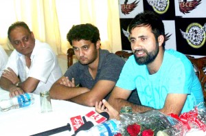 Players of Indian Cricket team, Parvez Rasool interacting with media persons after inauguration of Yuvraj Singh Centre of Excellence at KC Sports Club. -Excelsior/Rakesh
