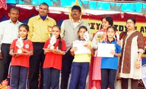Students posing along with the dignitaries during Annual Sports Day celebration at KV-1 Udhampur.