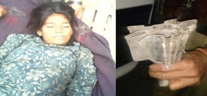 A girl killed in Pakistan shelling and a mortar shell that killed her in Sabjian sector on Friday. Another pic on page 11. —Excelsior/Harbhajan