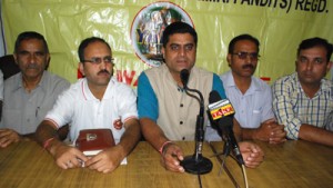 Representatives of YAIKS at a press conference at Jammu on Thursday. -Excelsior/Rakesh