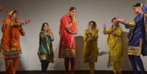 Artists performing a folk dance item during ‘Lok Rang’ programme at Jammu on Monday.