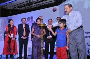 Union Minister Dr. Jitendra Singh lighting the traditional lamp along with a diabetic child at the inauguration of  Afro-Asian Conclave on Diabetes in children at New Delhi on Saturday.