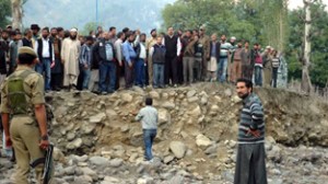 Minister of State for Home, Sajjad Ahmad Kichloo visiting flood affected areas at Kishtwar on Friday.