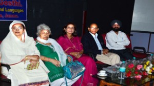 Director DD Jammu Anjali Sharma and others on dais during Kahani Goshti by JKAACL on Thursday.