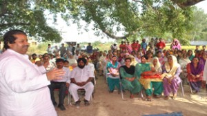 Minister for Housing, Raman Bhalla addressing public gathering on Thursday.