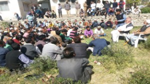 Minister Abdul Majid Wani addressing Congress workers rally at Bhagwa block of district Doda.