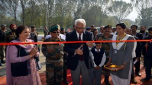 Governor N N Vohra inaugurating flood-affected Army Public School at Badami Bagh in Srinagar on Friday.
