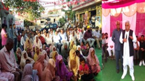 Minister for Planning Ajay K Sadhotra addressing public meeting on Saturday.