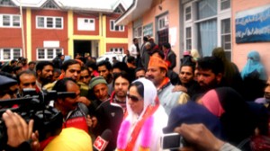 BJP candidate from Sonawar Dr Darakhshan Andrabi going to file nomination papers in Srinagar on Monday.