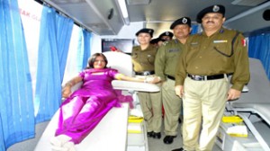 Deep Shikha Gurung donating blood.