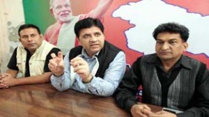 BJP leaders at a press conference at Jammu on Monday. -Excelsior/ Rakesh