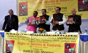 A book of Justice G D Sharma being released at New Delhi.