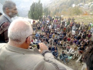 R&B Minister Abdul Majid Wani addressing public meeting in Doda on Thursday.