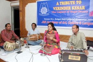 Artist singing ghazal during musical programme organised by JKAACL at Jammu on Monday.
