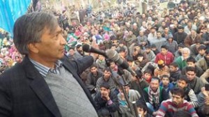 CPI(M) MLA Mohammad Yousuf Tarigami addressing public gathering in Kulgam on Sunday.