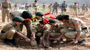 NCC cadets planting a sapling in Asola Wild Life Sanctuary in Chhattarpur on eve of NCC Day.