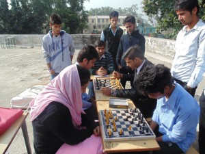 Players making moves during chess matches at Government Polytechnic in Jammu. 