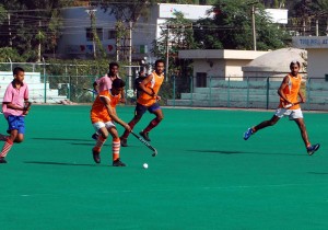 Players in action during a quarterfinal match of 2nd Sant Gurbaksh Singh Danna Memorial Hockey Tournament in Jammu. -Excelsior/Rakesh