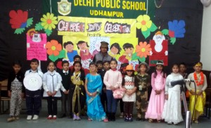 Students of DPS Udhampur posing during Fancy Dress Competition.