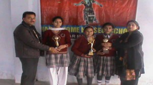 Winners of dance competition being felicitated at Happy Home School Jawahar Nagar in Rajouri.