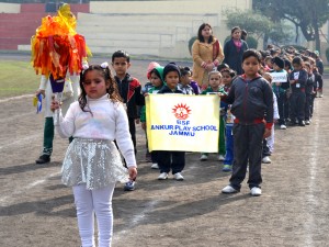 Little kids presenting march past at BSF Ankur Play School while celebrating Sports Meet.