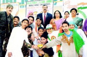 Winners of skit competition posing alongwith dignitaries at DPS Jammu.