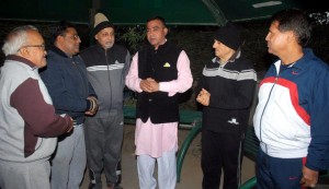 Independent candidate from Jammu West constituency Sanjay Gupta interacting with people.