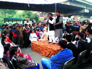 PDP candidate from Jammu East, Bharat Chowdhary addressing a gathering in Jammu East Constituency.